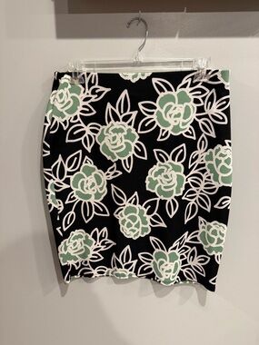 Black Pencil Skirt with Mint Floral Print - Women's